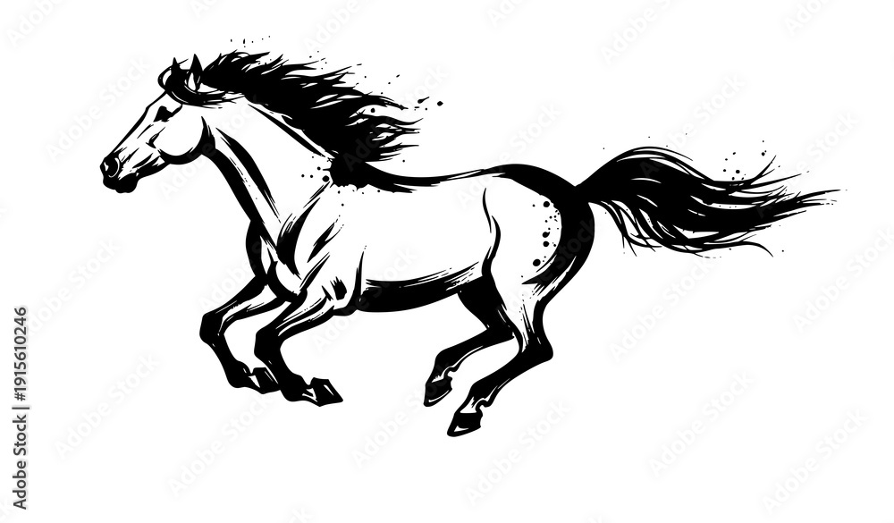 Obraz premium Chinese Calligraphy Horse Silhouette in Dynamic Motion Brush Ink Vector Illustration