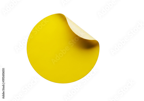 Yellow round sticky note sticker with curled corner for reminders and notices on transparent background