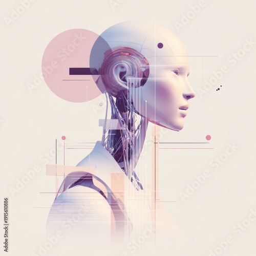 Wallpaper Mural Futuristic humanoid robot with neural network interface. Torontodigital.ca