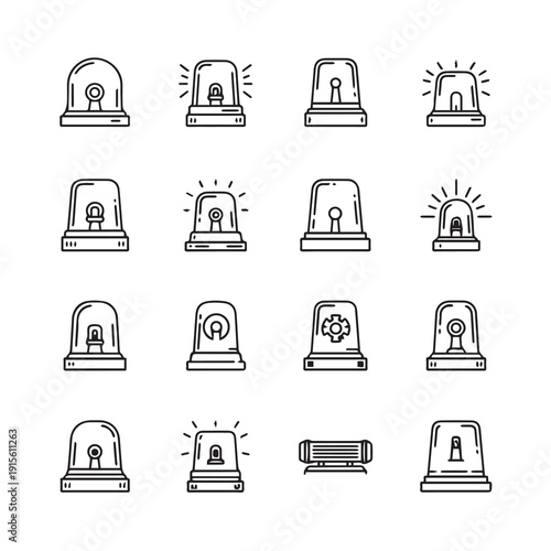 Siren Light Icons Collection: Warning, Alarm, Emergency Signals - Stock Graphics