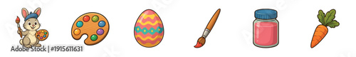 Easter bunny with art supplies paints colorful eggs and prepares for spring celebration in bright setting during holiday season