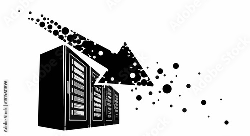 Abstract data flow towards servers, representing digital information transfer and network activity.