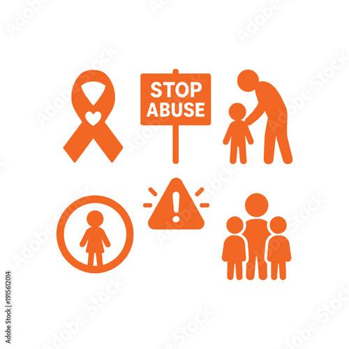 Awareness icons highlighting the importance of stopping abuse and family safety