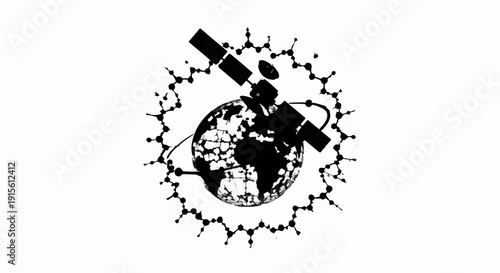 Satellite orbits planet Earth, symbolizing global communication and scientific exploration.