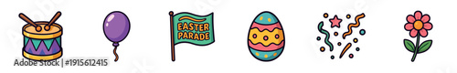 Easter parade celebrates spring with decorations, balloons, confetti, and family activities