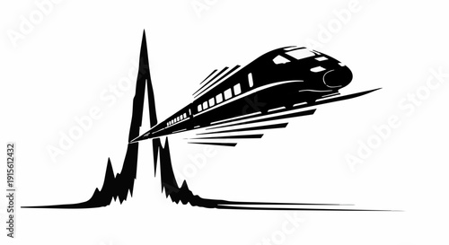 Sleek modern train speeding through a dynamic, abstract landscape.