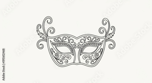 Ornate Venetian mask intricate filigree design with swirling details isolated on a light background for masquerade or carnival themes