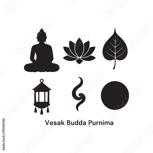 Iconic symbols representing vesak buddha purnima celebration and buddhist spirituality