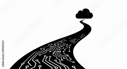 Digital highway leading to the cloud, symbolizing data transfer and connectivity.