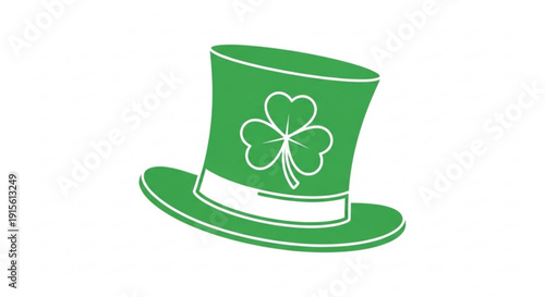 Green top hat with shamrock symbol St Patricks Day celebration icon simple flat vector illustration for festive design