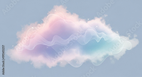 Dreamy pastel cloud with sparkling stars and wavy lines