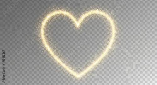 Golden heart shape made of sparkling particles on transparent background