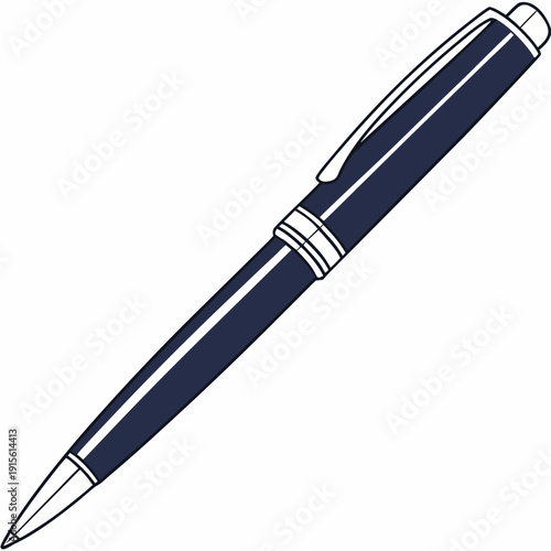 Classic Dark Blue Ballpoint Pen with Silver Accents, a Versatile Writing Instrument for Everyday Use, Office, and School