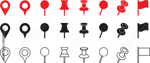 Map Pin and Push Pin Icons Set Location and Marker Symbol Collection