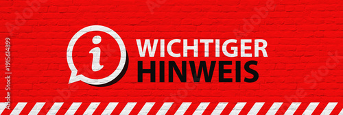 Wichtiger Hinweis, 
Wand, Banner, Backsteinmauer, Schild, Werbung, Backsteinhintergrund