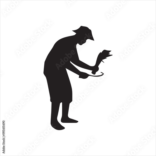  Asian farmer silhouette Vector Image