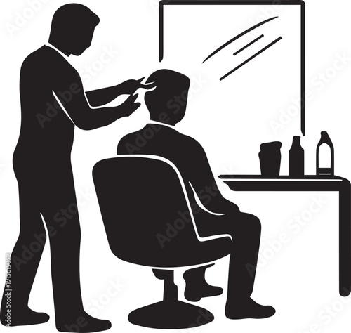 Barber Giving Haircut to Client Icon Silhouette