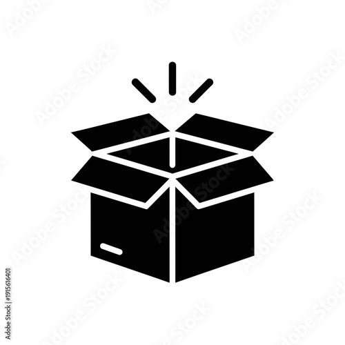 Open Box Icon – Unboxing Package Surprise Silhouette Illustration