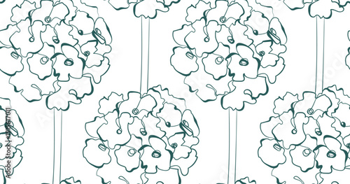 hydrangea floral line art vector seamless pattern Art Nouveau