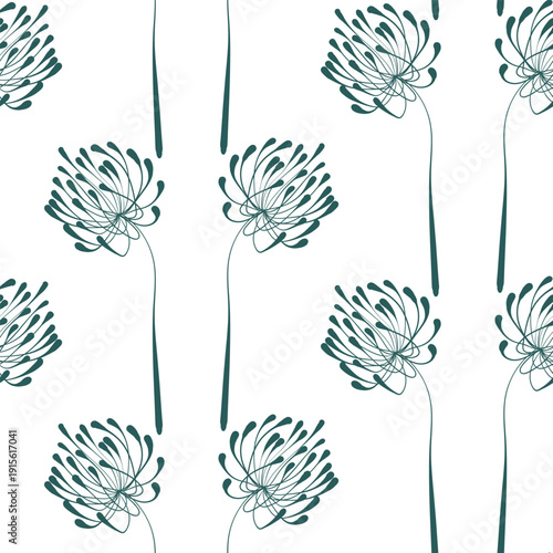 allium floral line art vector seamless pattern Art Nouveau