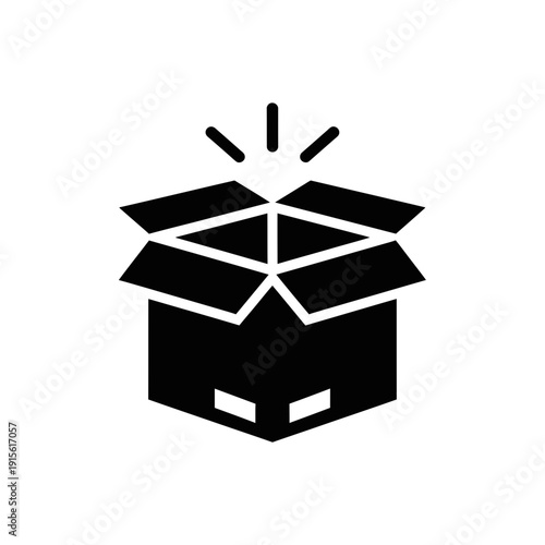Open Box Icon – Unboxing Package Surprise Silhouette Illustration