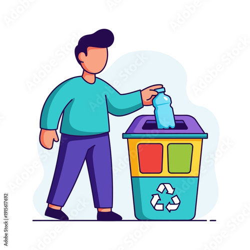 Man Recycling Plastic Bottle Properly.