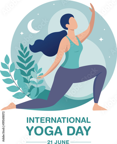 International yoga day illustration promoting wellness and inner peace through yoga practice
