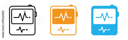 Smartwatch ecg icons in black orange and blue