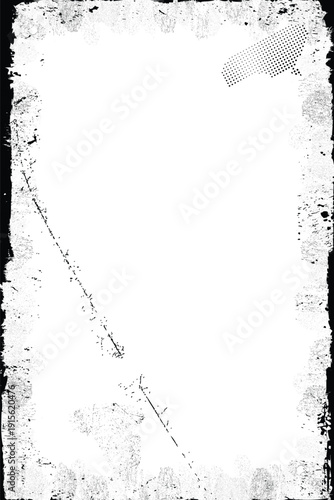 Frame distorted grungy isolated layers . Design element for brochure, social media, posters, flyers. Overlay texture.Textured banner with Distress effect .Vector halftone dots . Screen print texture