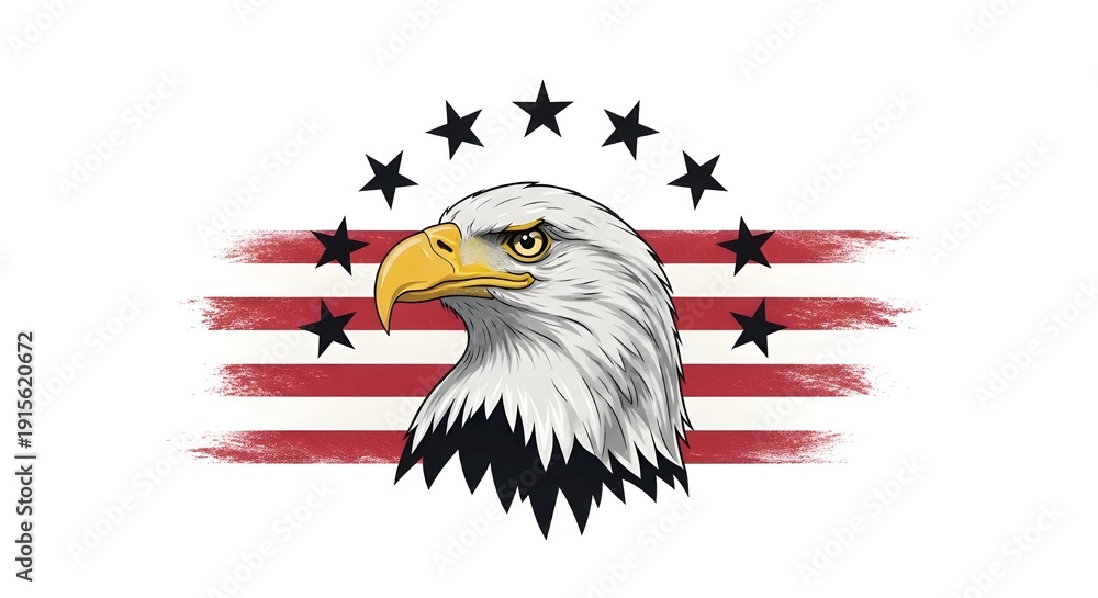 Fototapeta premium American bald eagle with stars and stripes patriotic symbol