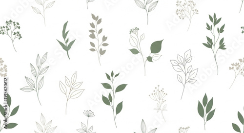 Floral Pattern with Green Leaves.