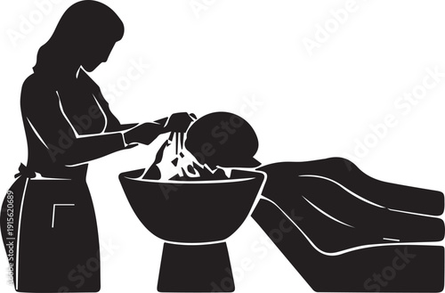 Hairdresser Washing Client's Hair Silhouette Icon