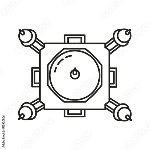 Electrical outlet with four plugs, black and white illustration