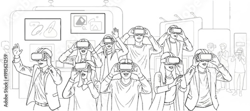 People experiencing virtual reality technology at an exhibition