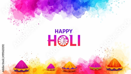 Vibrant Holi Celebration with Colored Powders and Decorative Piles from a Top-Down Viewpoint