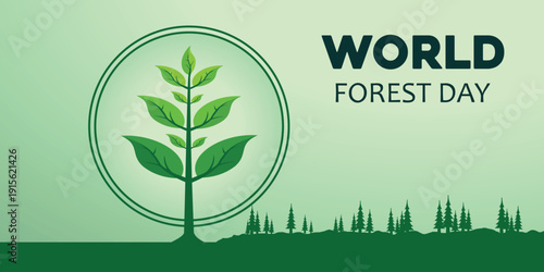 Minimal circular tree logo concept for World Forest Day. Ideal for eco branding, environmental poster, sustainability event, and climate awareness graphics.