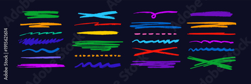 Colorful pencil, crayon stroke form wavy underline