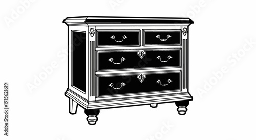 Ornate chest of drawers with detailed handles and turned legs