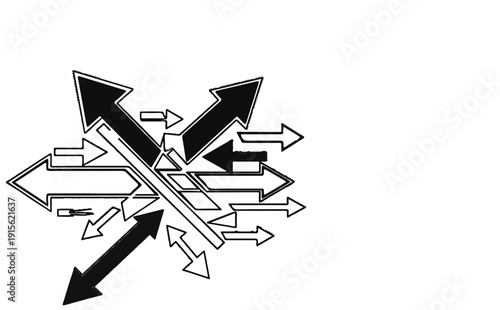 Multiple arrows pointing in various directions creating a dynamic abstract composition