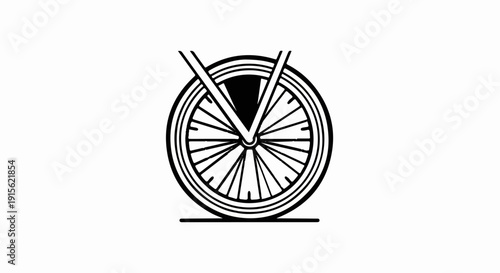 Minimalist black and white illustration of a spoked bicycle wheel