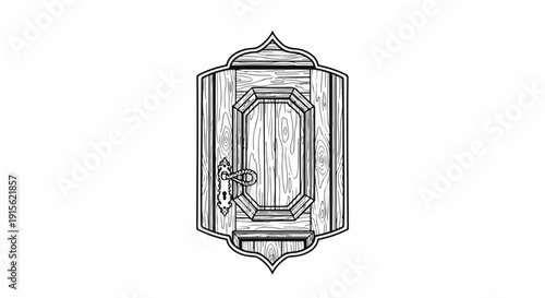 Ornate wooden door with detailed texture and a vintage handle