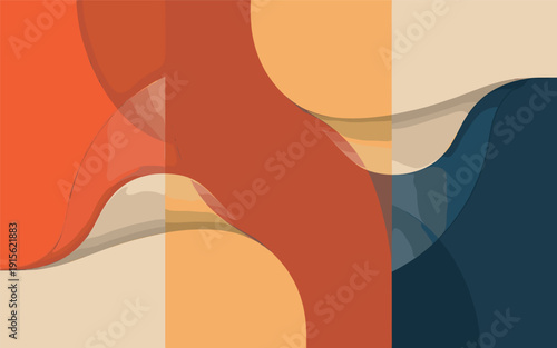 Geometric interlocking curves in terracotta and navy blue for sophisticated company logo art