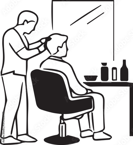 Hair Stylist Giving Haircut to Client Barbershop Icon
