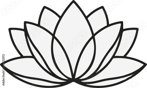 Minimalist black outline of a layered white lotus flower