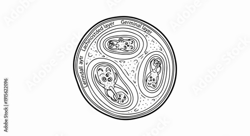 Microscopic biological structure with layered circles and internal cellular formations