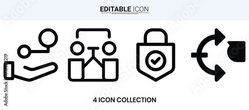 Four black outline icons depict security access privacy and data transfer concepts high quality professional