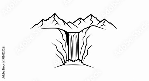 Majestic mountain range with a cascading waterfall plunging into a pool