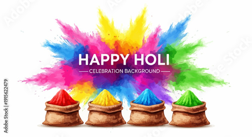 Vibrant Holi Celebration with Colored Powders and Pots in a Joyful Atmosphere