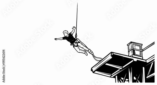 Man bungee jumping from a high platform structure