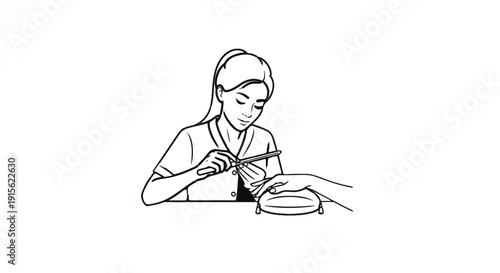 Person filing another person's fingernails with a file